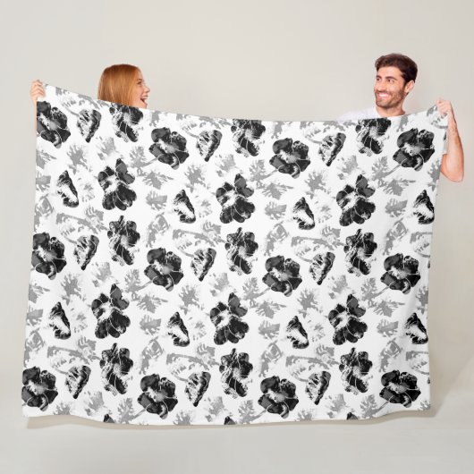 Couverture Polaire Floral, noir et blanc (En situation)