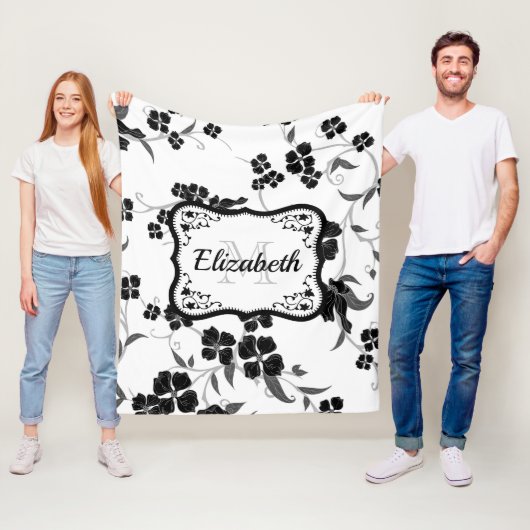 Couverture Polaire Floral noir et blanc (En situation)