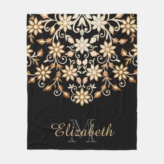 Couverture Polaire Floral noir et or élégant (Devant)