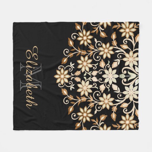 Couverture Polaire Floral noir et or élégant (Devant (Horizontal))