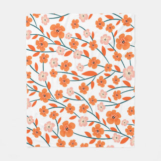 Couverture Polaire Floral Orange Pastel Blanc sans couture