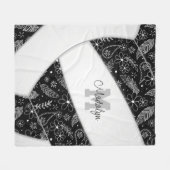 Couverture Polaire floral paisley plumes noir blanc volley (Devant (Horizontal))