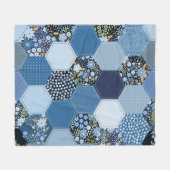 Couverture Polaire Floral, patchwork de denim : motif bleu. (Devant (Horizontal))