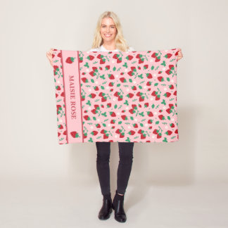 Couverture Polaire Floral Red Strawberry Motif personnalisé