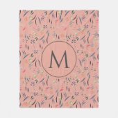 Couverture Polaire Floral rose corail MONOGRAM personnalisé (Devant)