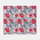 Couverture Polaire Floral Rouge Blanc & Bleu Motif botanique (Devant (Horizontal))
