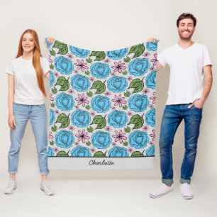 Couverture Polaire Floral sans couture motif bleu & rose personnalisé