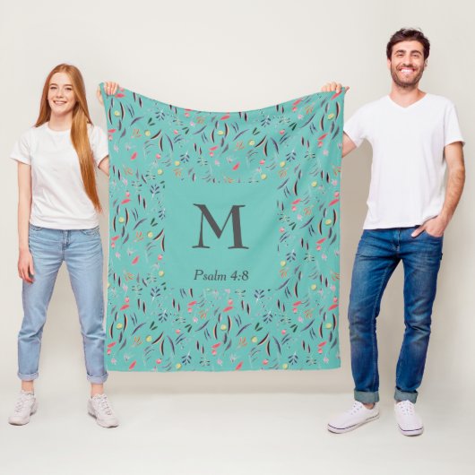 Couverture Polaire FLORAL Turquoise | MONOGRAMME | Christian (En situation)