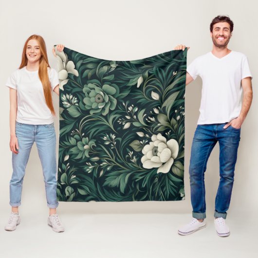 Couverture Polaire Floral vert émeraude foncé (En situation)