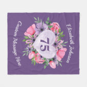 Couverture Polaire Floral violet 75e Anniversaire blanc pour femmes (Devant (Horizontal))