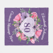 Couverture Polaire Floral violet 80e Anniversaire blanc pour femmes (Devant (Horizontal))