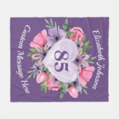 Couverture Polaire Floral violet 85e Anniversaire blanc pour femmes (Devant (Horizontal))