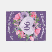 Couverture Polaire Floral violet 90e Anniversaire blanc pour femmes (Devant (Horizontal))