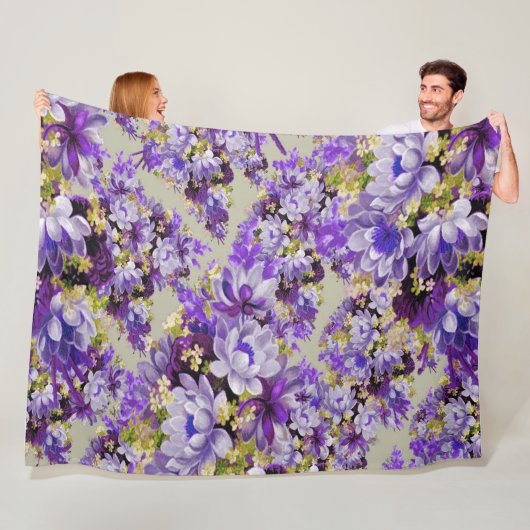 Couverture Polaire Floral Violet Et Or (En situation)