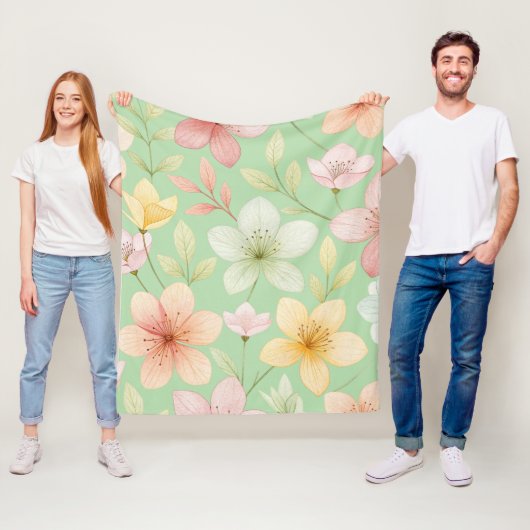 Couverture polaire florale menthe (En situation)