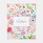 Couverture Polaire Floraux rose aquarelle nom de famille monogrammed (Devant)