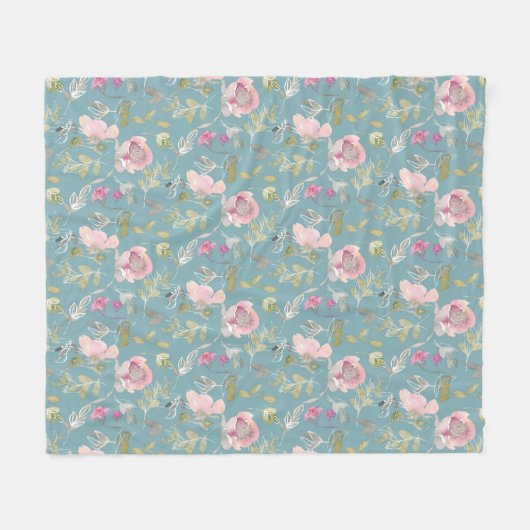 Couverture Polaire Flore aquarelle (Devant (Horizontal))