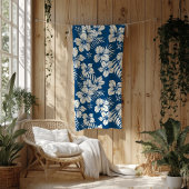 Couverture Polaire Flore bleu tropical et blanc