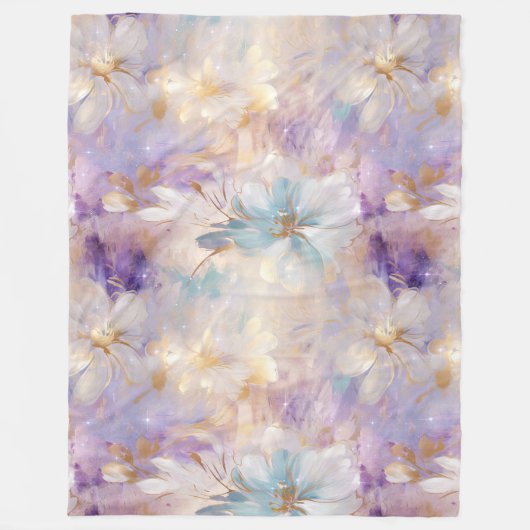 Couverture Polaire Flore bleu violet d'or blanc (Devant)