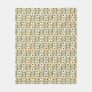 Couverture Polaire Flore décorative en blanc et beige