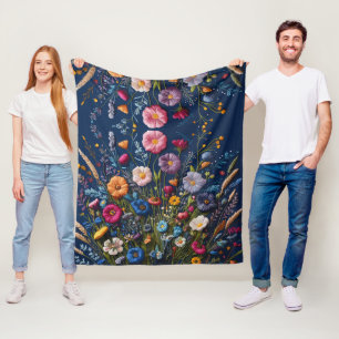 Couverture Polaire Flore enchantée Brodée Fleur sauvage Meadow