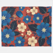 Couverture Polaire Flore gras bleu et crème sur Arrière - plan rouge (Devant (Horizontal))