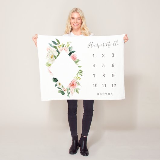 Couverture Polaire Flore printanière Blanche de jalon pour bébés Diam (En situation)