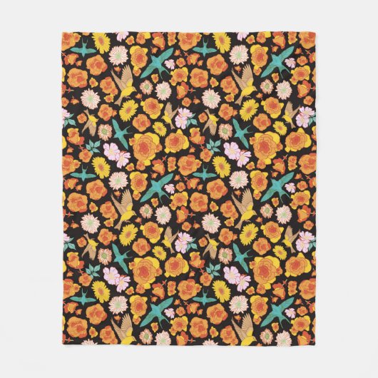 Couverture Polaire Flore printanière luxuriante et oiseaux sur arrièr (Devant)