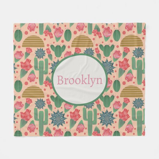 Couverture Polaire Flore rose pâle du désert personnalisé (Devant (Horizontal))