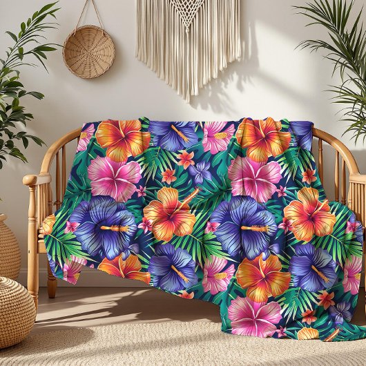 Couverture Polaire Flore tropicale vive