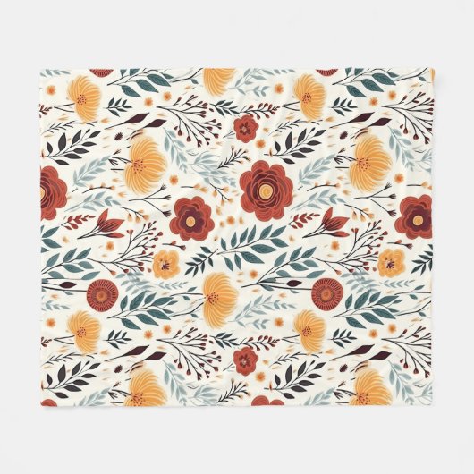 Couverture Polaire Flores d'automne rouges chaudes (Devant (Horizontal))