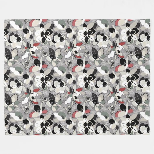 Couverture Polaire Flores d'hiver gris noir (Devant (Horizontal))
