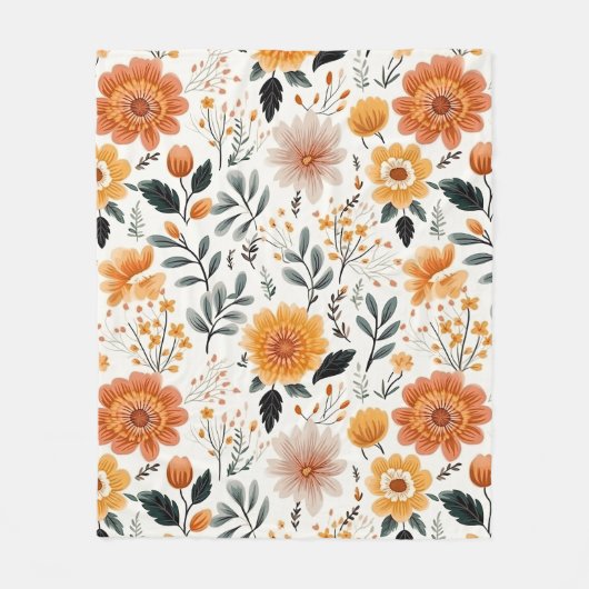 Couverture Polaire Flores d'or Motif floral d'automne (Devant)