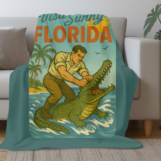 Couverture Polaire Florida Alligator Wrestling | Funny Retro Coastal