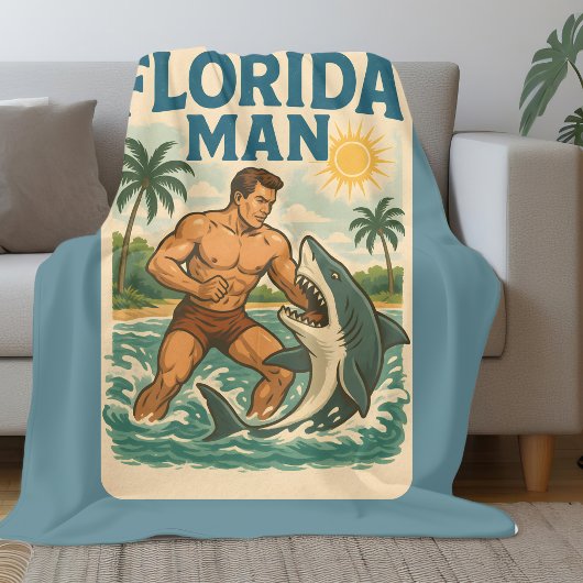 Couverture Polaire Florida Man Shark Wrestler Funny Retro Beach Life