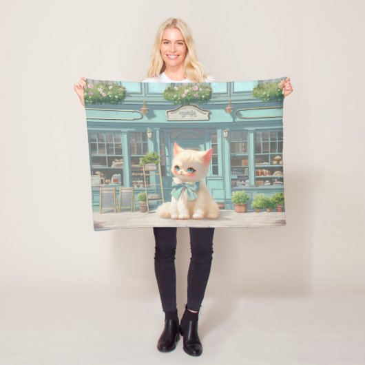 Couverture Polaire Fluffy Kitten avec Blue Bow à la pâtisserie (En situation)