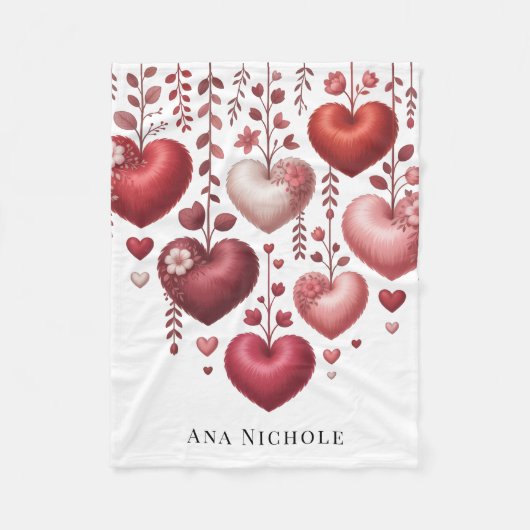 Couverture Polaire Fluffy Red Floral Heart Baby Shower Gift (Devant)
