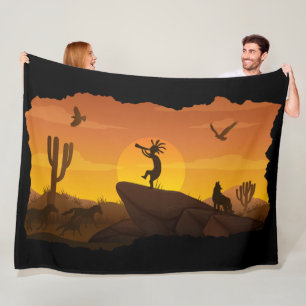 Couverture Polaire Flûte Jouer Paysage du désert Kokopelli Fleece B