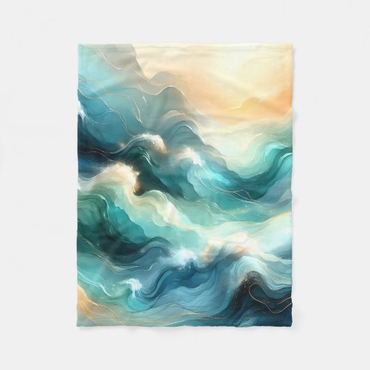 Couverture Polaire Flux d'océan doré Vagues abstraites (Devant)