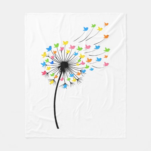 Couverture Polaire Flying colorful birds dandelion flow (Devant)