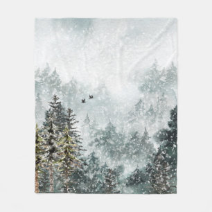 Couverture Polaire Foggy Mountain Snowy Winter Forêt Forêt Ravins