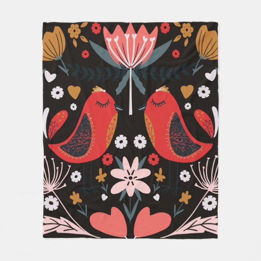 Couverture Polaire folk art scandinavian colourful pattern with flora (Devant)