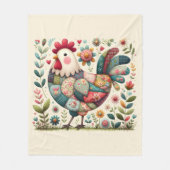 Couverture Polaire Folk Patchwork Rooster with Floral Accents (Devant)