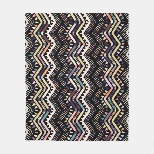 Couverture Polaire folklore géométrique d'Ikat, motif aztèque tribal. (Devant)
