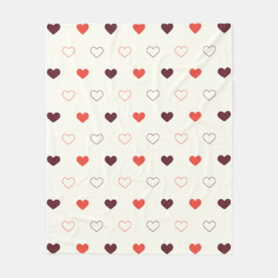 Couverture Polaire Fond crème avec des cœurs rouges et bordeaux