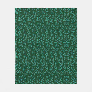 Couverture Polaire Fond vert foncé avec feuilles botaniques sarcelle
