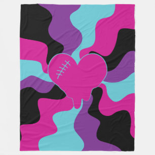 Couverture Polaire Fonte cardiaque - rose, violet, bleu et noir