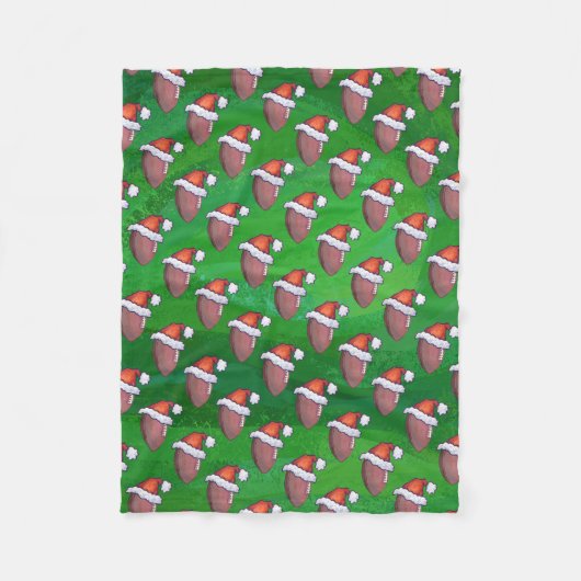 Couverture Polaire Football de Santa Hat sur Vert (Devant)