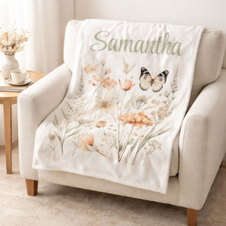 Couverture Polaire For Her Cottagecore Wildflower and Butterfly