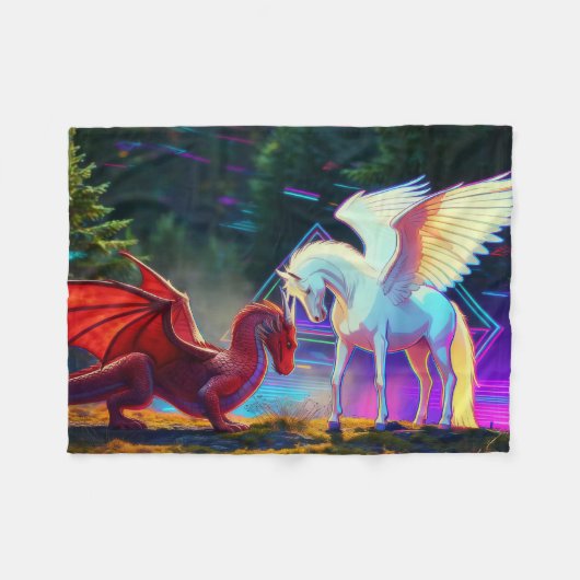 Couverture Polaire Forest Friends - Young Dragon and Young Pegasus (Devant (Horizontal))